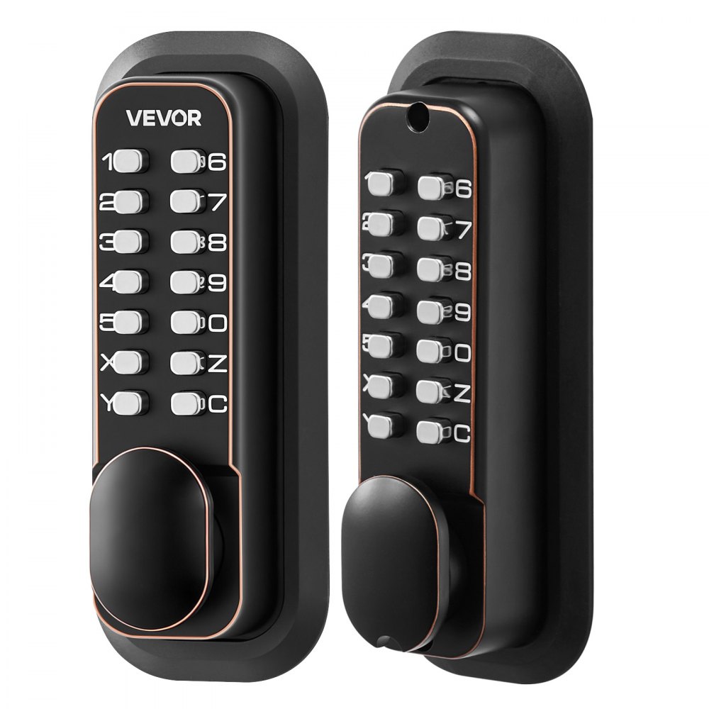 VEVOR Serratura Meccanica con Tastiera Bifacciale Codice da 4-7 Cifre, Serratura per Porta Senza Chiavi Batterie a Pomello Spessore Compatibile 35-65 mm, Porta d'Ingresso, Colore Finitura Bronzo
