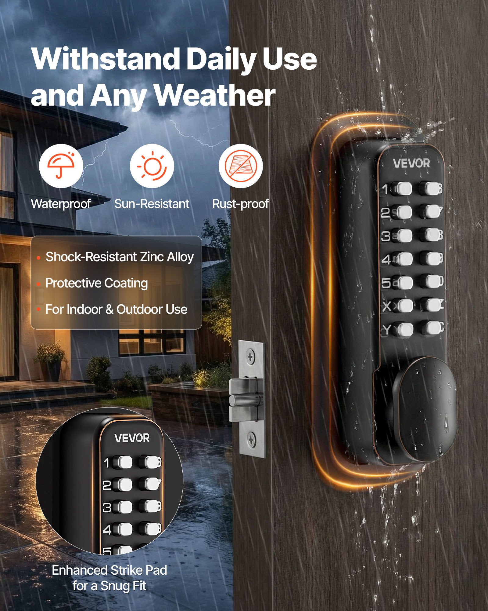 VEVOR Mechanical Keyless Entry Door Lock, 2.0 Code Upgrade, 4-7 Digits Code, Double-Sided Push Button Combination Mechanical Keypad Door Knob, Auto Locking, for Indoor or Outdoor, Oil-Rubbed Bronze