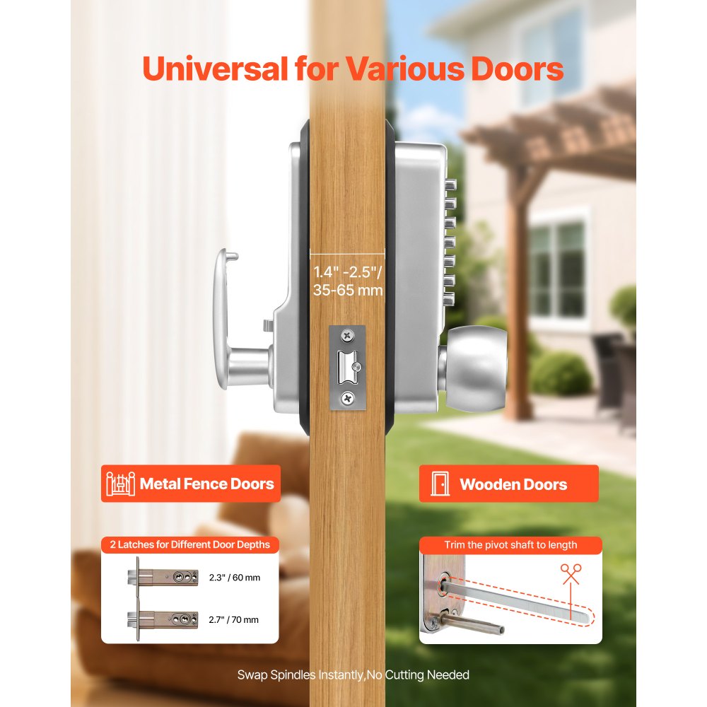 VEVOR Serratura Meccanica con Tastiera Monofacciale Codice da 4-7 Cifre, Serratura per Porta Senza Chiavi Batteria Bloccaggio Automatico Pomello, Porta d'Ingresso, Garage, Ufficio, Colore Argento