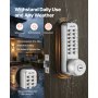 VEVOR Serratura Meccanica con Tastiera Monofacciale Codice da 4-7 Cifre, Serratura per Porta Senza Chiavi Batteria Bloccaggio Automatico Pomello, Porta d'Ingresso, Garage, Ufficio, Colore Argento