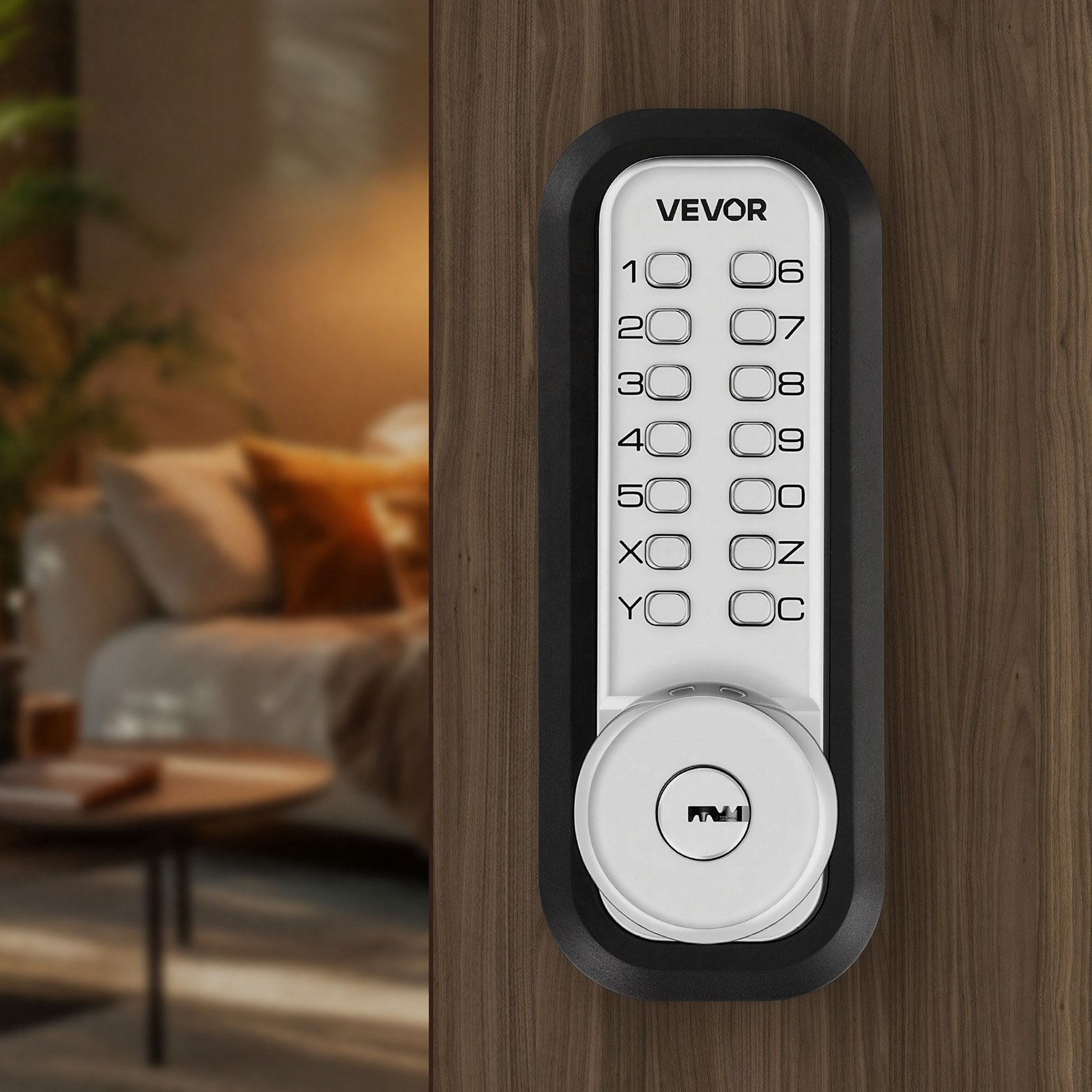 VEVOR Serratura Meccanica con Tastiera Monofacciale Codice da 4-7 Cifre, Serratura per Porta Senza Chiavi Batteria Bloccaggio Automatico Pomello, Porta d'Ingresso, Garage, Ufficio, Colore Argento