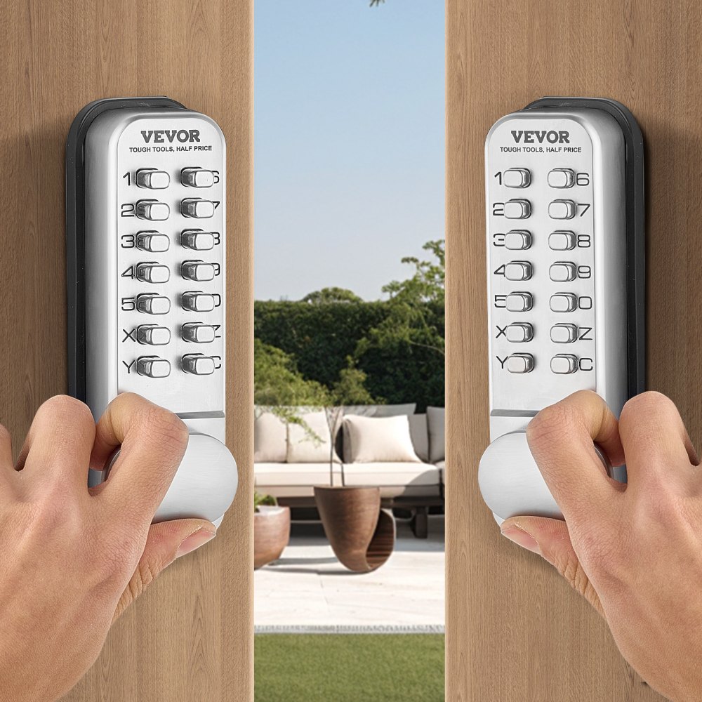VEVOR mechanical keyless door lock with single-sided keypad (14 keys), stainless steel keyless door lock, code lock for house, office, perimeter fence, garage, yard, silver