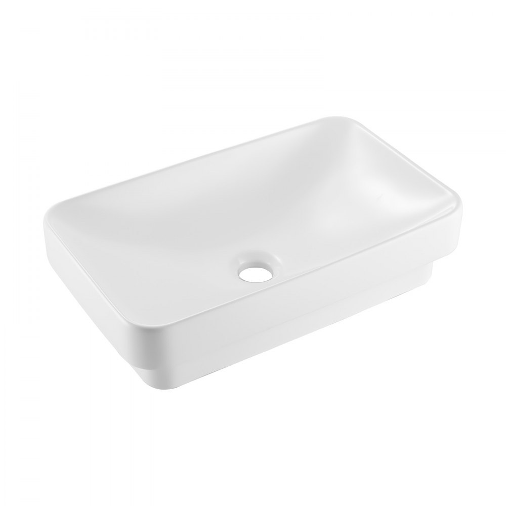 VEVOR Lavabo Semi Incasso in Ceramica da Appoggio Vasca Rettangolare 490 x 305 mm con Foro di Scarico da 45 mm, Lavabo Moderno per Cucina Bagno su Piano di Lavoro, Bianco