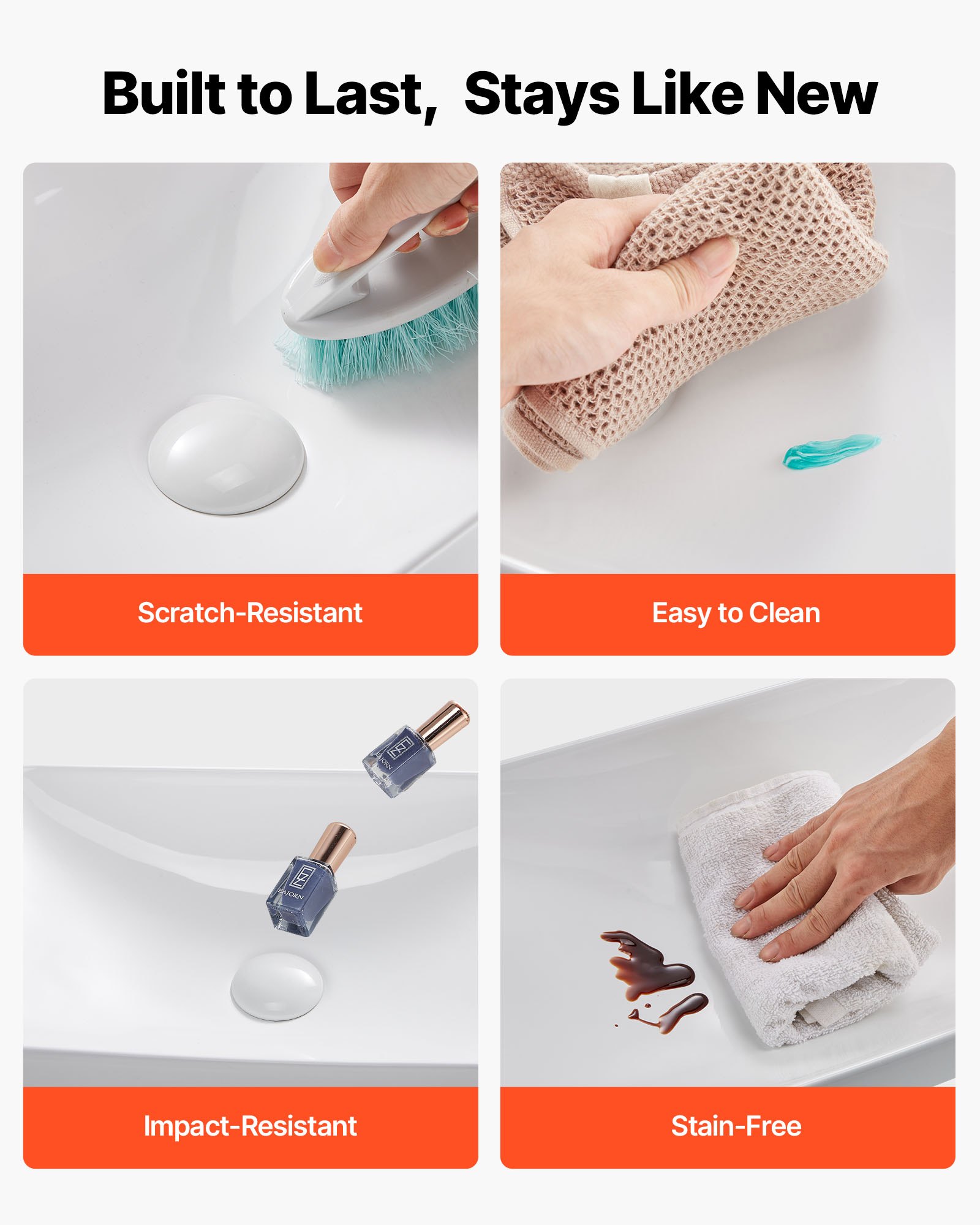 VEVOR Lavabo Semi Incasso in Ceramica da Appoggio Vasca Rettangolare 490 x 305 mm con Foro di Scarico da 45 mm, Lavabo Moderno per Cucina Bagno su Piano di Lavoro, Bianco