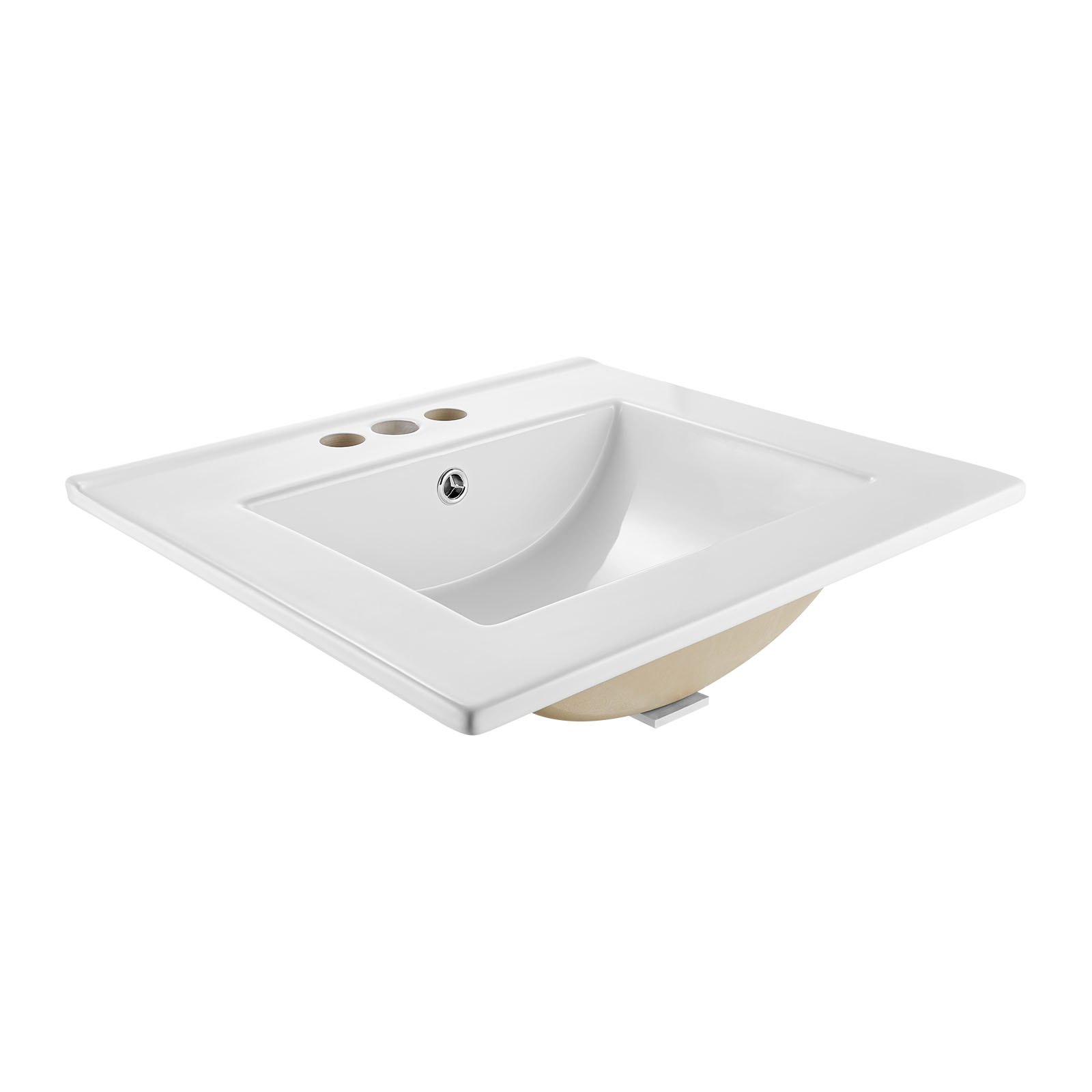 VEVOR Lavabo Semi Incasso in Ceramica da Appoggio 510 x 465 mm con 3 Fori Preforati, Lavabo Moderno per Cucina Bagno nel Piano di Lavoro, Foro del Rubinetto 35 mm, Lavello Bianco