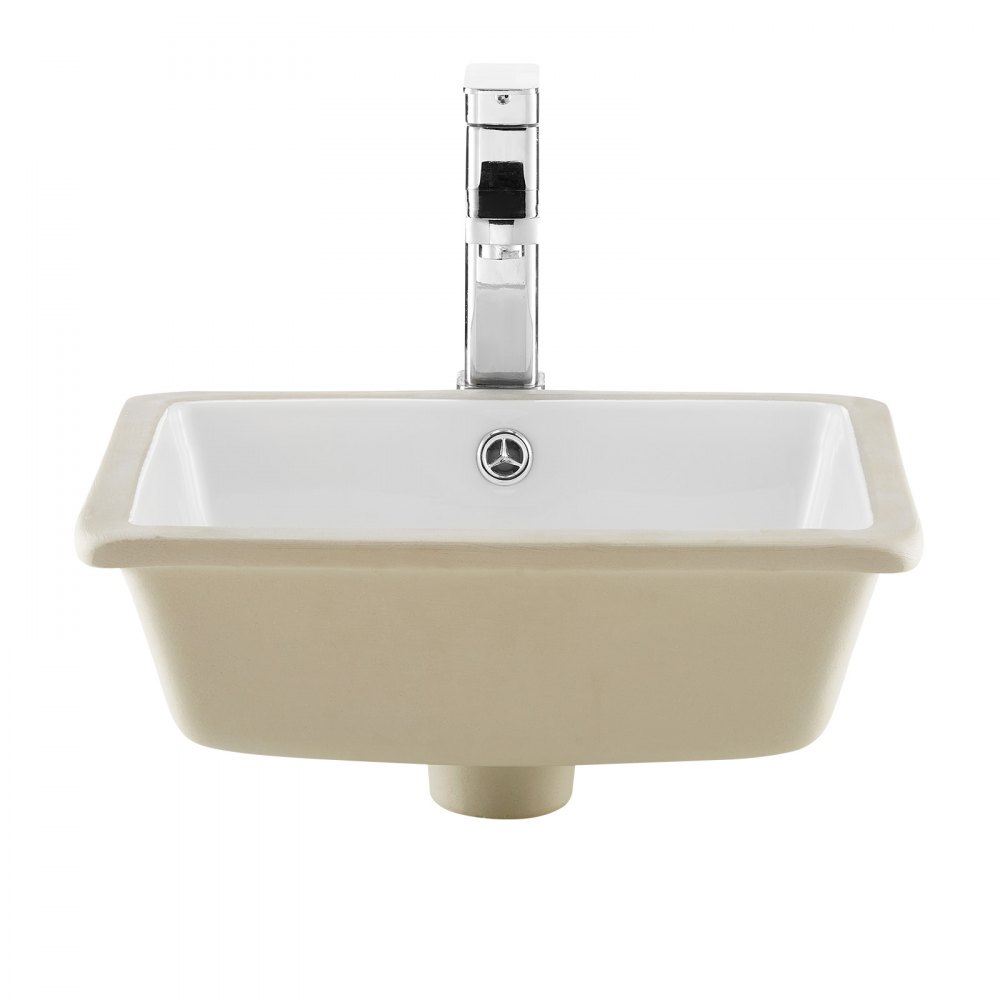 VEVOR Lavandino Sottopiano Lavabo per Bagno 400 x 305 mm, Lavello Rettangolare in Ceramica con Foro di Troppopieno, Lavabo da Bagno Sotto Banco di Lavoro Moderno, Foro Scarico 45 mm, Bianco