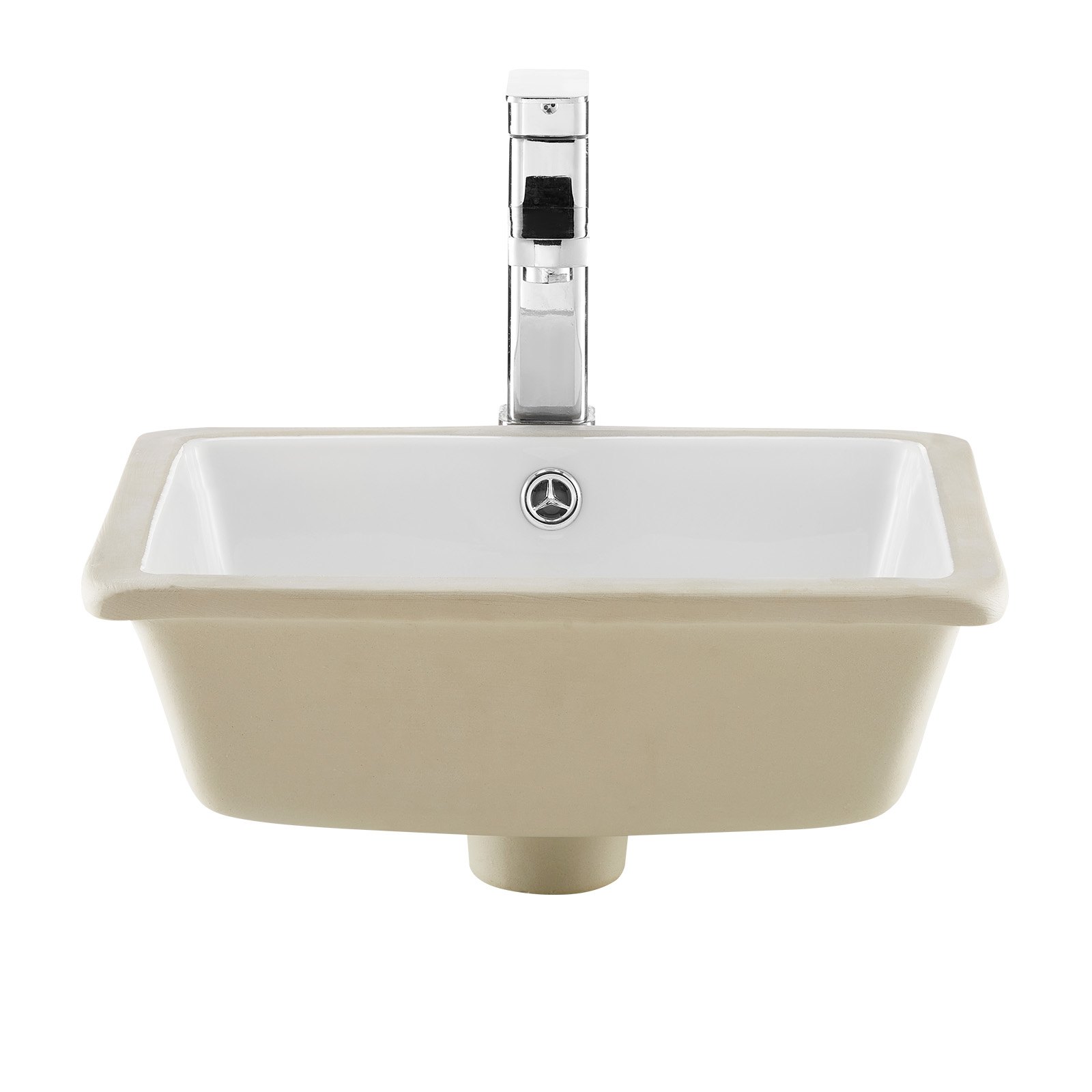 VEVOR Lavandino Sottopiano Lavabo per Bagno 400 x 305 mm, Lavello Rettangolare in Ceramica con Foro di Troppopieno, Lavabo da Bagno Sotto Banco di Lavoro Moderno, Foro Scarico 45 mm, Bianco