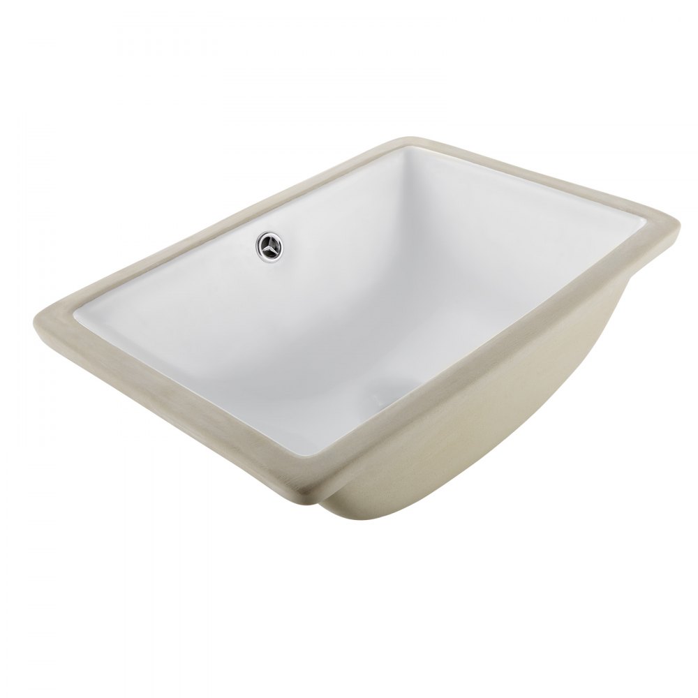 VEVOR Lavandino Sottopiano Lavabo per Bagno 460 x 330 mm, Lavello Rettangolare in Ceramica con Foro di Troppopieno, Lavabo da Bagno Sotto Banco di Lavoro, Moderno, Foro Scarico 45 mm, Bianco