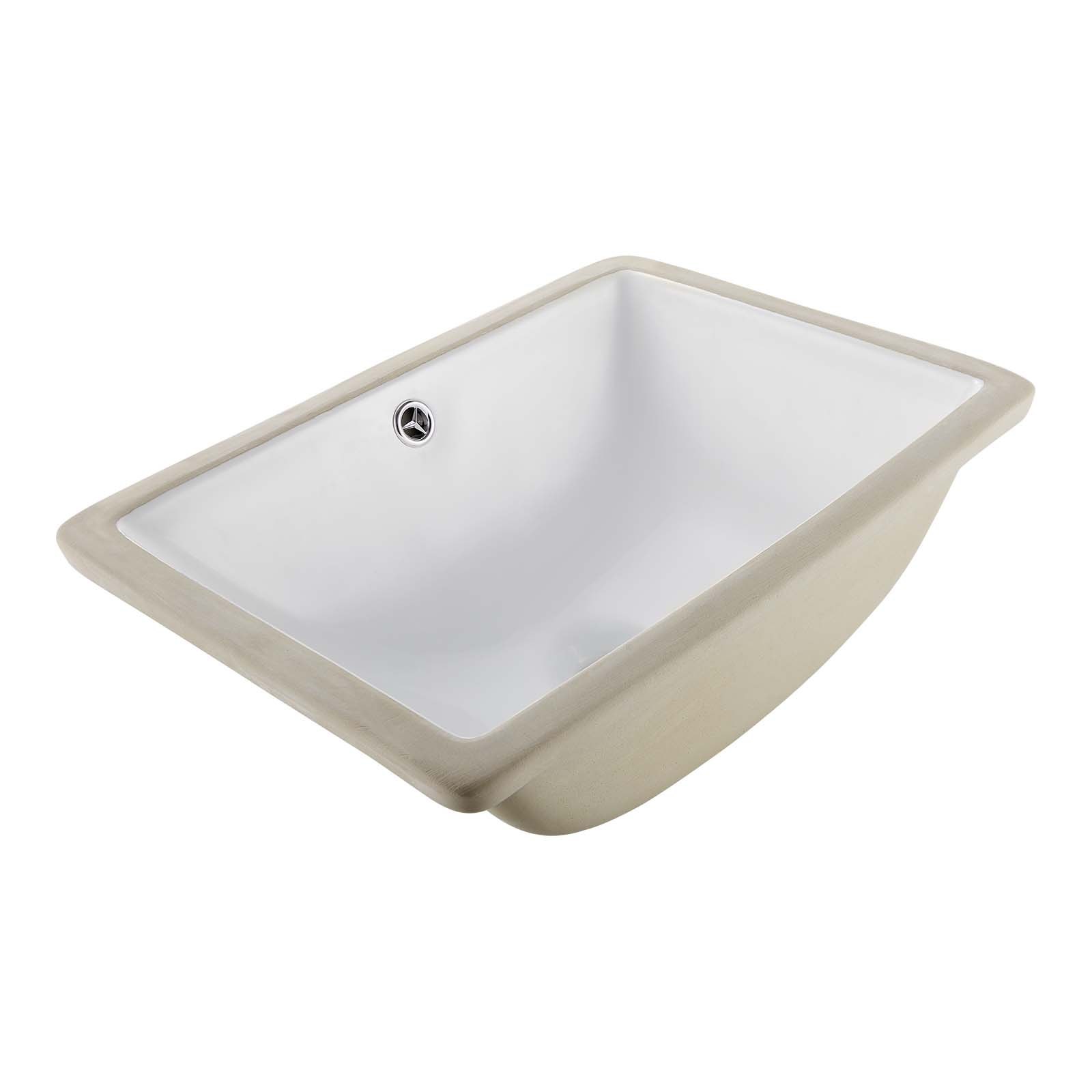 VEVOR Lavandino Sottopiano Lavabo per Bagno 460 x 330 mm, Lavello Rettangolare in Ceramica con Foro di Troppopieno, Lavabo da Bagno Sotto Banco di Lavoro, Moderno, Foro Scarico 45 mm, Bianco