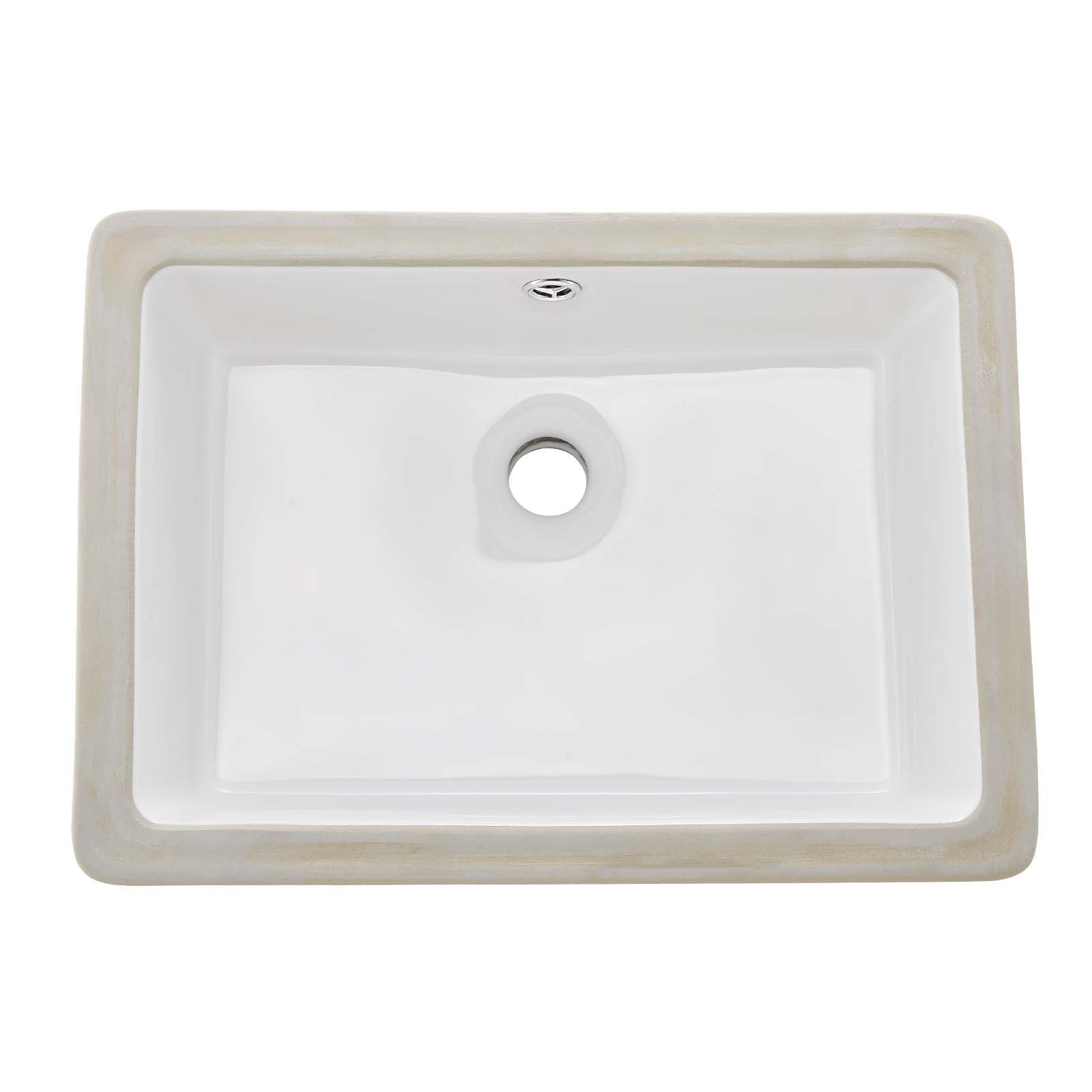 VEVOR Lavandino Sottopiano Lavabo per Bagno 470 x 355 mm, Lavello Rettangolare in Ceramica con Foro di Troppopieno, Lavabo da Bagno Sottotop, Foro Scarico 45 mm Apertura Troppopieno 22mm, Bianco