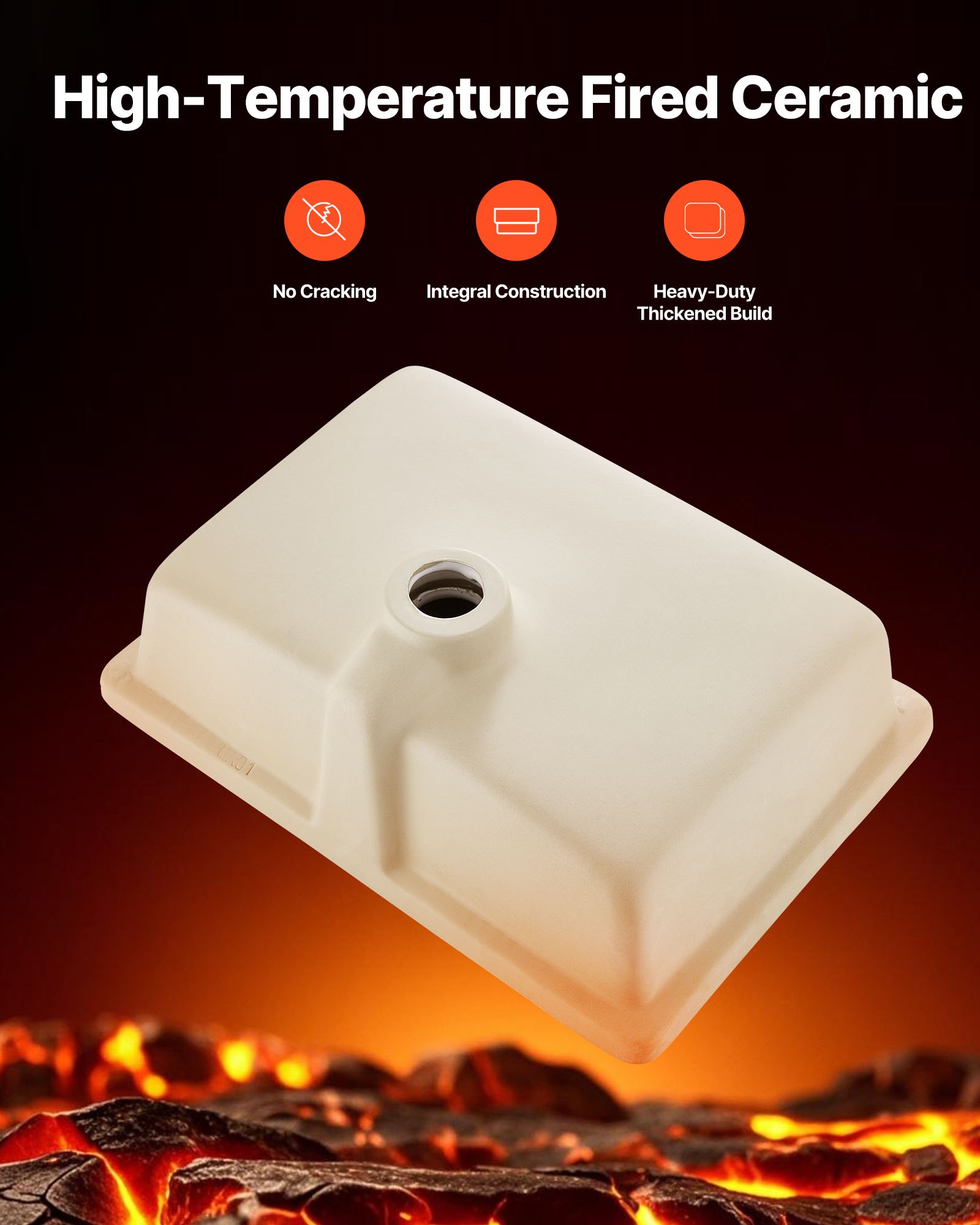 VEVOR Lavandino Sottopiano Lavabo per Bagno 470 x 355 mm, Lavello Rettangolare in Ceramica con Foro di Troppopieno, Lavabo da Bagno Sottotop, Foro Scarico 45 mm Apertura Troppopieno 22mm, Bianco