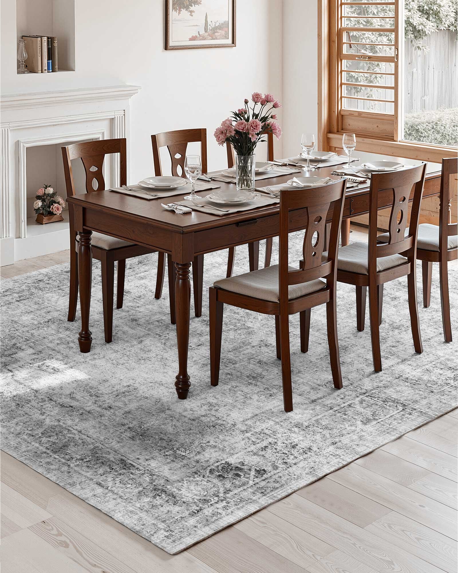 VEVOR Living Room Rug, 2743 x 3658 mm Short Pile, Washable Area Rug in Boho Style, Non-Slip Rug, Indoor Mat for Bedroom, Living Room, Children's Room, Office, Grey