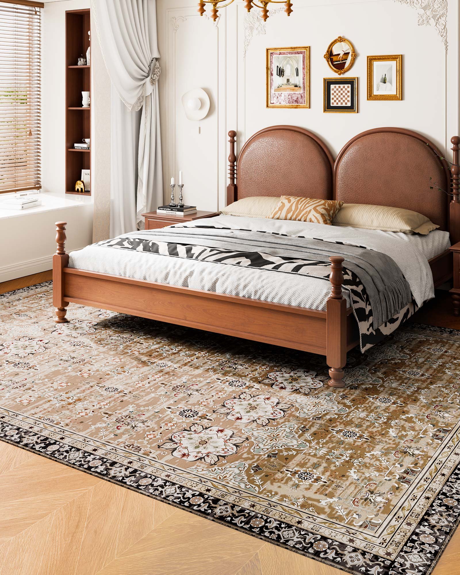 VEVOR Area Rug, 2743x3658 mm Short Pile, Washable Rug, Non-Slip Vintage Style Living Room Rug, Indoor Mat for Bedroom, Living Room, Children's Room, Office, Brown-Green