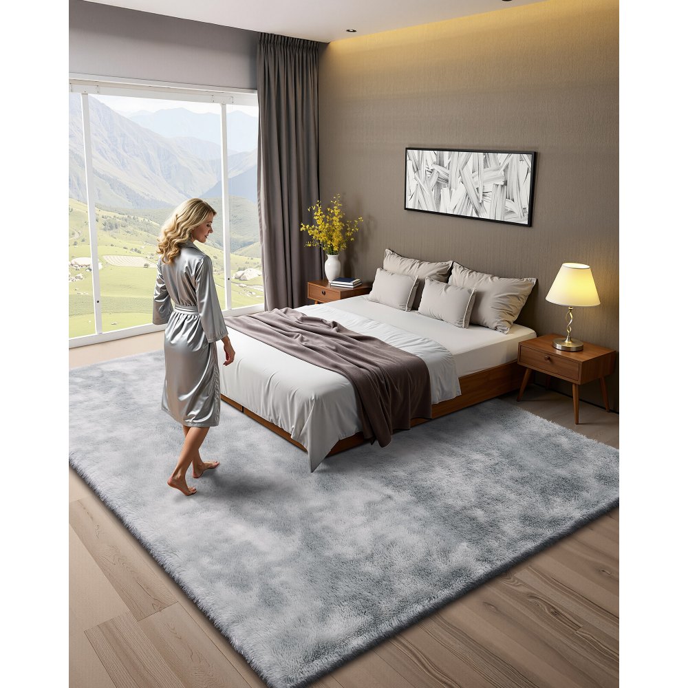 VEVOR Tappeto Morbido per Interni in Peluche 2,74 x 3,66 m, Tappeto Morbido per Interno, Tappetino Peloso per Soggiorno, Camera da Letto, Salotto, Pelo Lungo, Antiscivolo, Grigio Chiaro