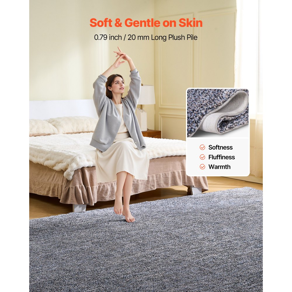 VEVOR Tappeto Morbido per Interni in Peluche Area Grande, Tappeto Morbido 2,74 x 3,66 m, Tappetino con Pelo Lungo per Zone ad Alto Traffico, Studio, Soggiorno, Salotto, Antiscivolo, Blu Grigio