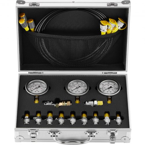 VEVOR Kit di prova pressione idraulica 3 manometri 11 raccordi di prova 3 tubi di prova Valigetta