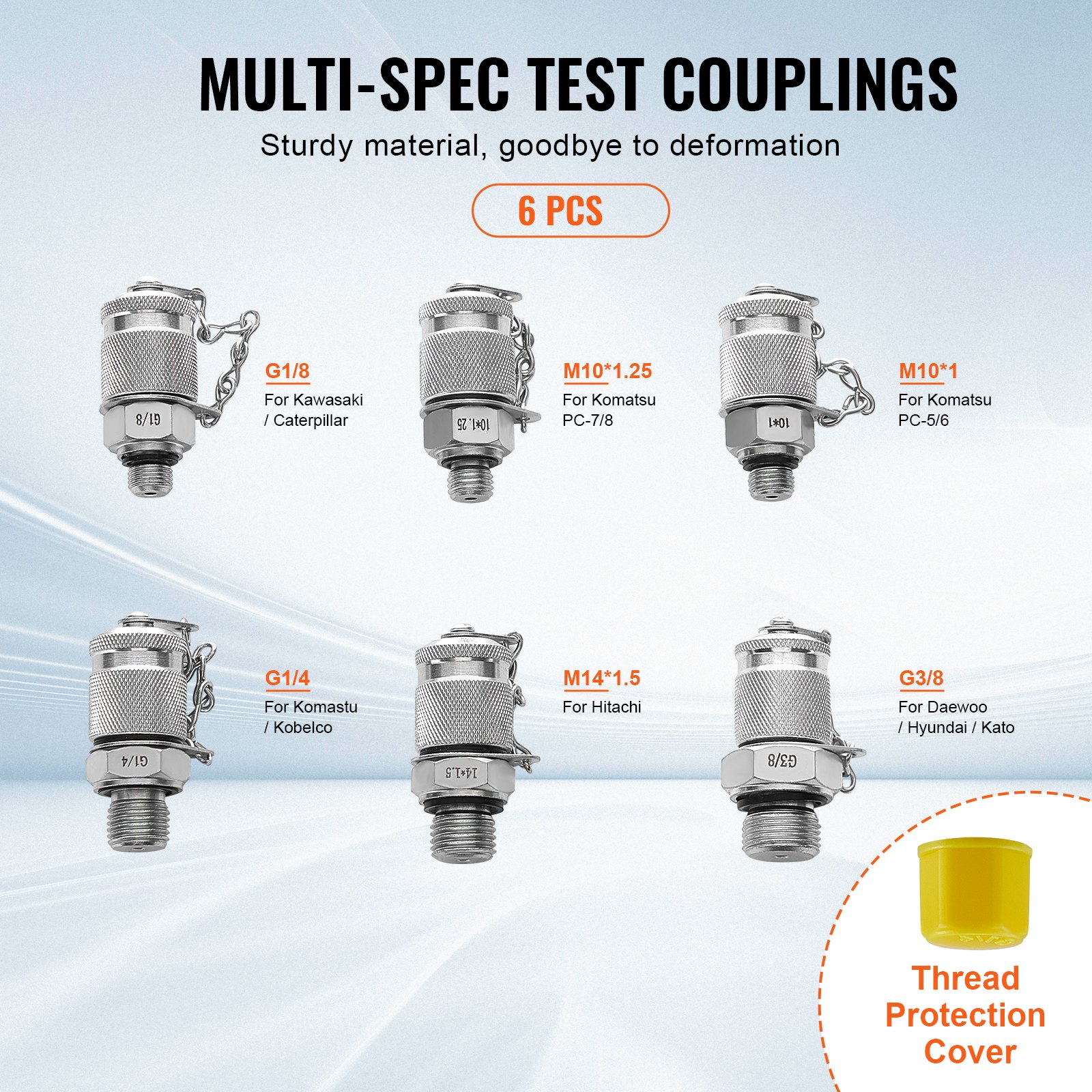 VEVOR Kit per Prova Pressione Idraulica, 250/400/600 Bar, 3 Manometri 6 Giunti, Set di Misuratori Idraulici per Escavatori con Custodia Portatile per Escavatori Trattori Macchine Edili