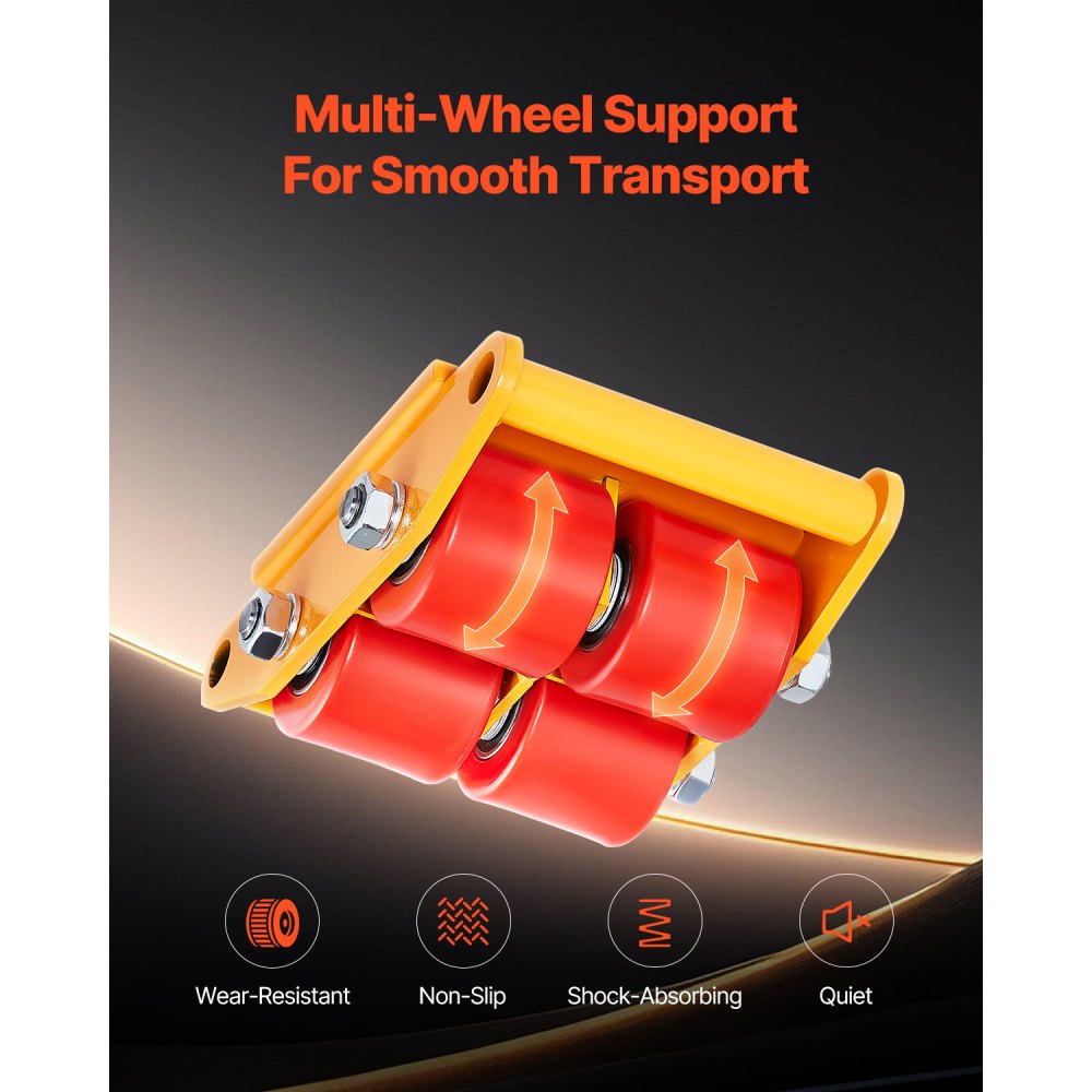 VEVOR Machine Roller, 6T Furniture Roller, 278 x 220 x 105 mm Furniture Trolley, Machine Roller with 360° Swivel Cap and PU Directional Rollers, Furniture Trolley, Heavy-Duty Industrial Moving Equipment, Yellow