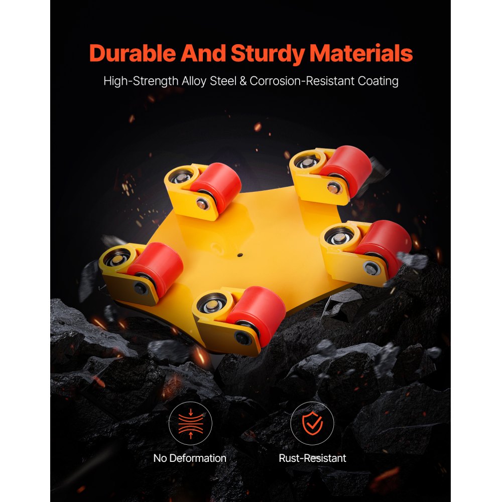 VEVOR Pattino per Macchinari Spostamento Carico max. 3991,6 kg, Pattino per Spostamento Macchinari con Cappuccio di Rotazione a 360° Rulli Girevoli in PU, Pattino per Spostamento Carico da Magazzino