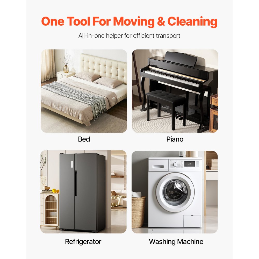 VEVOR Carrello per Mobili, Capacità 200 kg, Carrello per Traslochi in Acciaio a 3 Ruote 160 mm con Ruota Girevole Triangolare, Pannello in Acciaio al Carbonio, Set Strumenti per Traslochi per Mobili