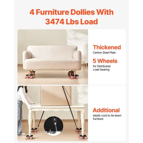 Carrello Per Mobili Con 5 Ruote 360° – Capacità 1575 Kg, Pannello In Acciaio, Frenata One-Click, Perfetto Per Traslochi