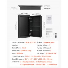 VEVOR Armadietto per Medicinali con Specchio 420 x 700 mm Ripiani Regolabili