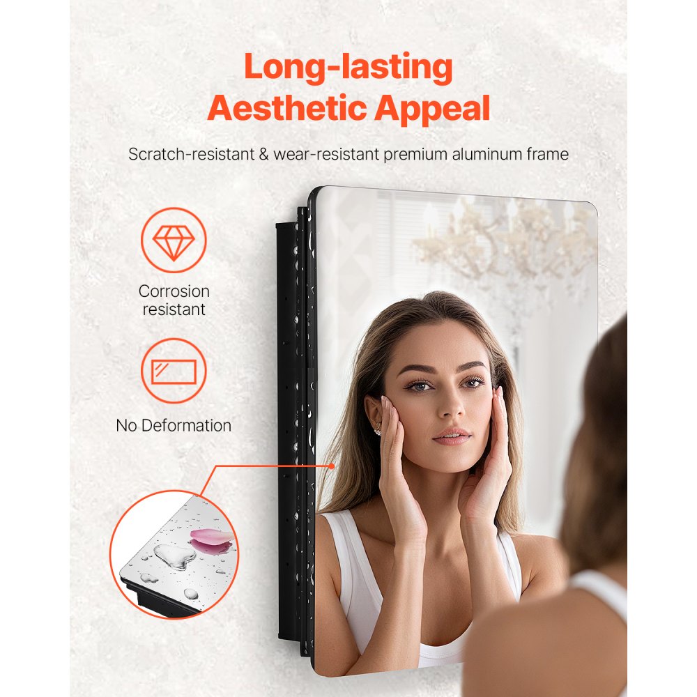 VEVOR Armadietto per Medicinali 610 x 762 mm Armadietto per Medicinali con Specchio per Bagno con Anta a Specchio e Ripiani in Vetro Regolabili, Installazione a Incasso e a Parete, Telaio in Alluminio