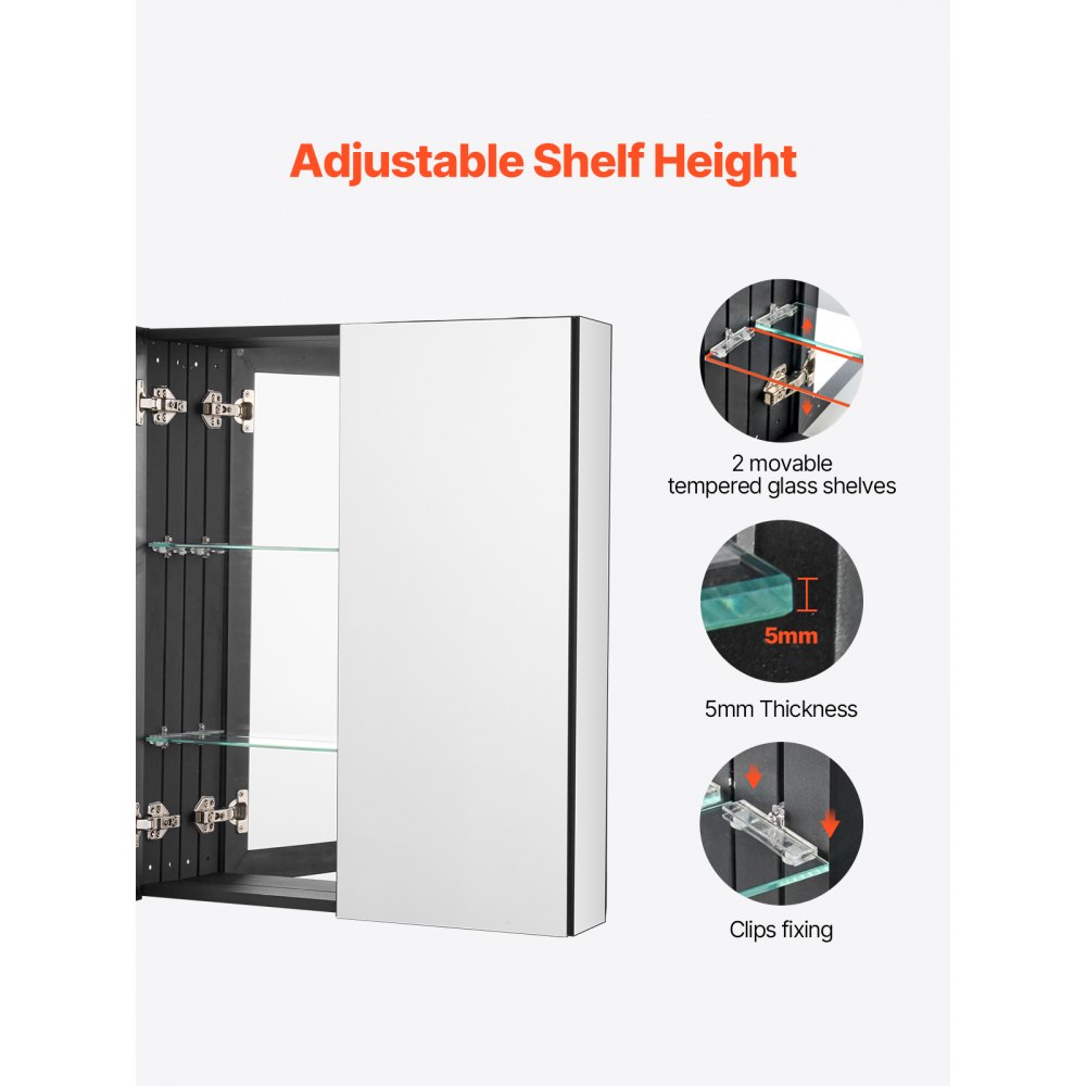 VEVOR Mirror Cabinet, Mirrored Medicine Cabinet (662 x 135 x 762 mm) for Bathrooms with 2 Doors & 7 Mirrors, Built-in and Wall Mountable, Aluminum Frame, Bathroom Cabinet