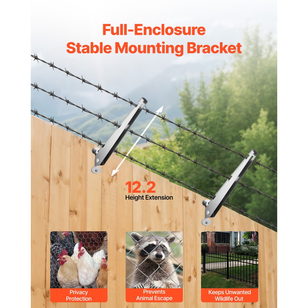 VEVOR Barbed Wire Arm, 10 Packs 310 mm Fence Post Extender, Flat or Surface Mounted, Galvanized Steel Fence Height Extender, Protect Privacy and Prevent Pets Jumping Off, for Outdoor Wood Concrete Fences