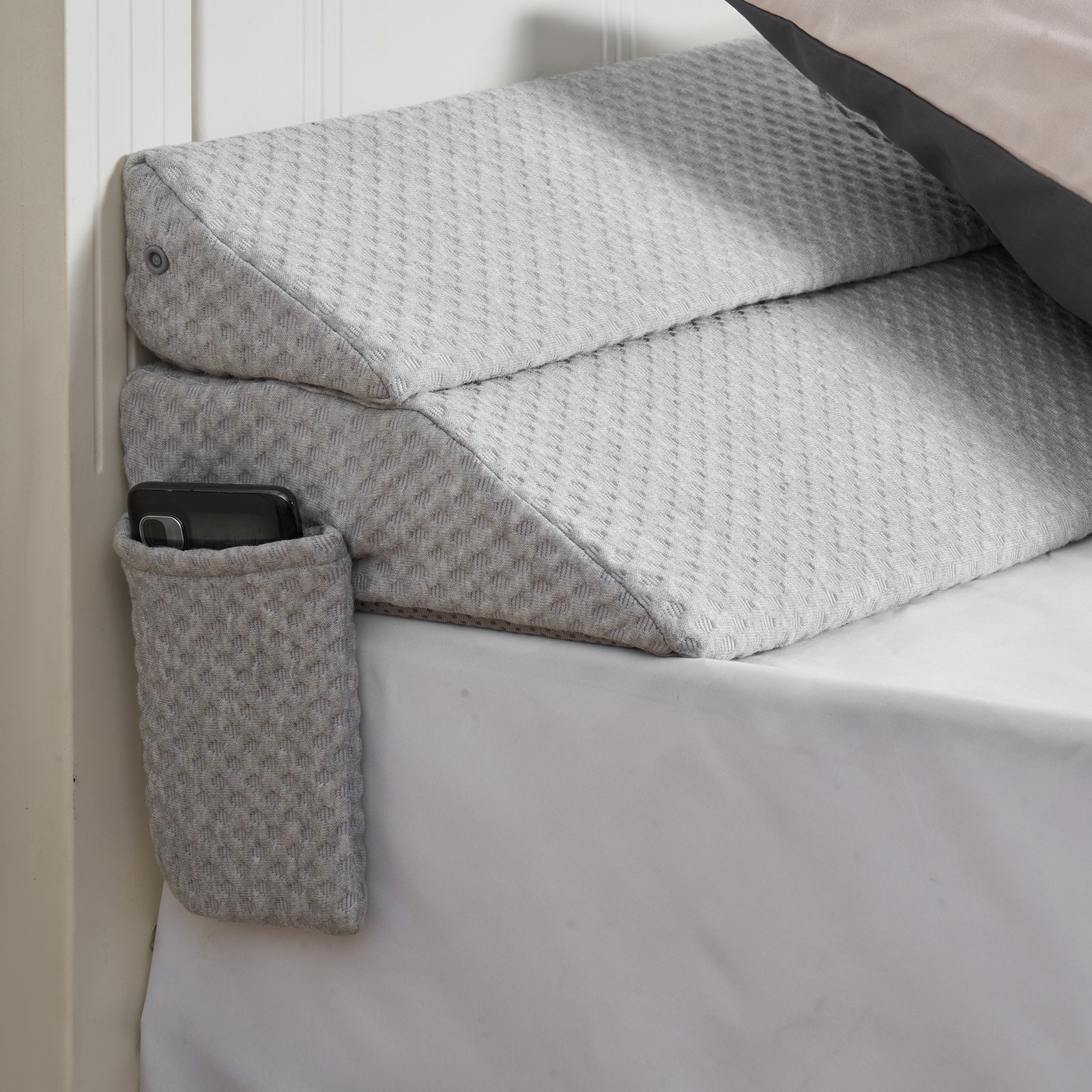 VEVOR Cuscino a Cuneo per Testiera Dimensioni 193 x 25,5 x 15,2 cm, Cuscino Riempimento per Fessure tra Testiera e Materasso in Schiuma 25D con Tasca Laterale Supporto Schienale, Grigio