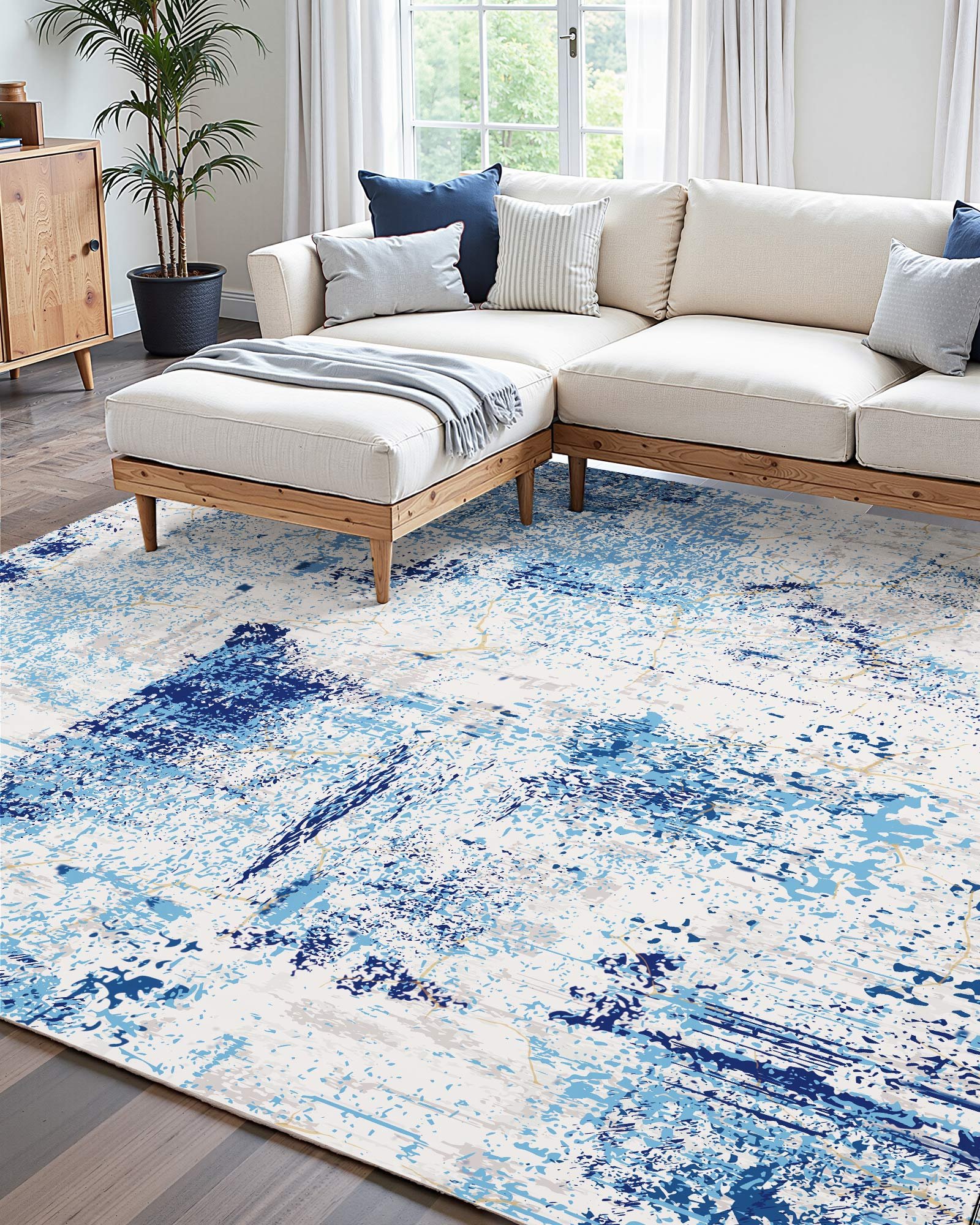 VEVOR Area Rug, 1524x2134 mm, Short Pile, Washable Rug, Non-Slip Living Room Rug, Modern Style, Indoor Mat for Bedroom, Office, Living Room, Children's Room, Entrance Area, Blue