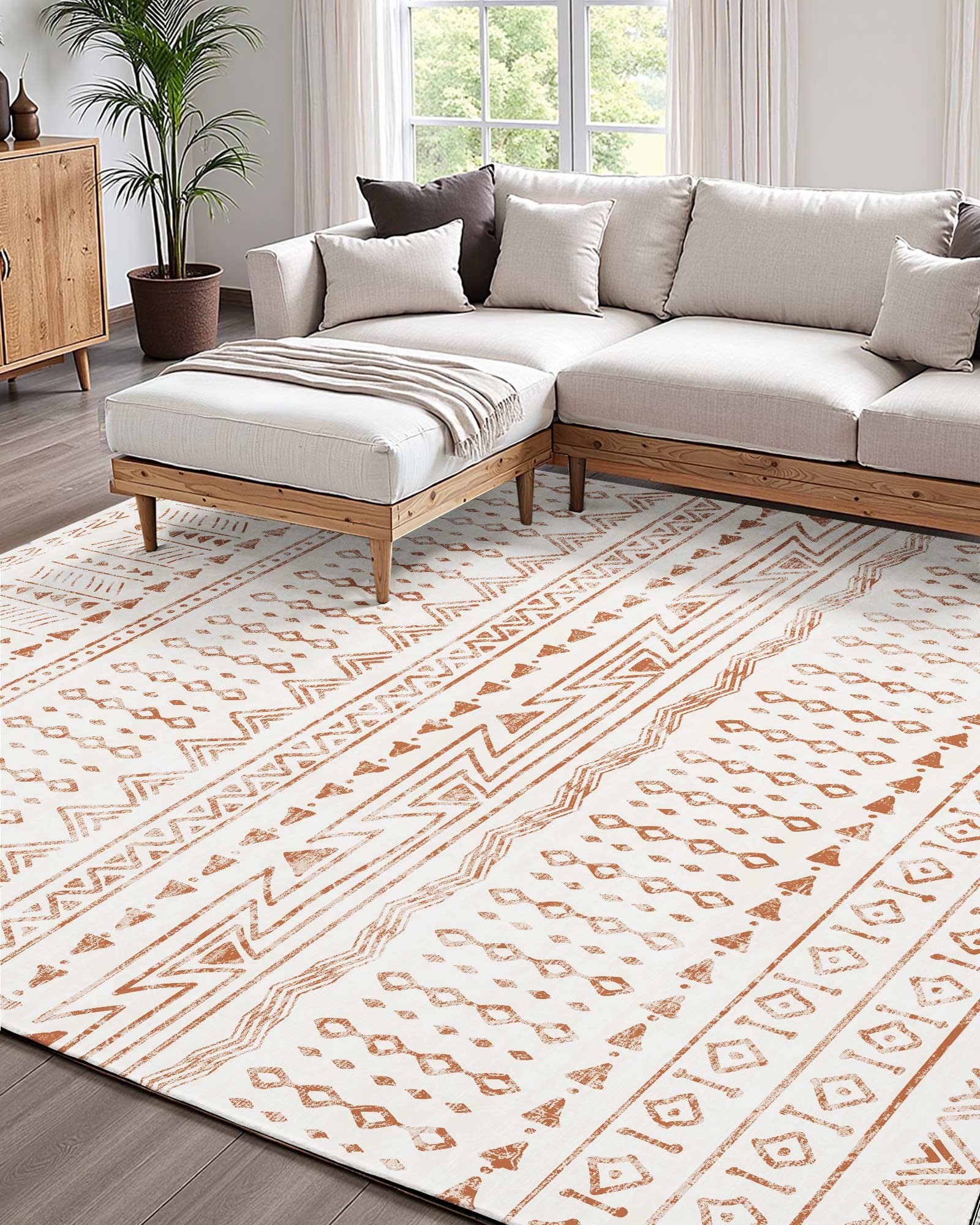 VEVOR Area Rug, 1524x2134 mm, Short Pile, Washable Rug, Non-Slip Living Room Rug in Modern Style, Indoor Mat for Bedroom, Office, Living Room, Children's Room, Entrance Area, Beige