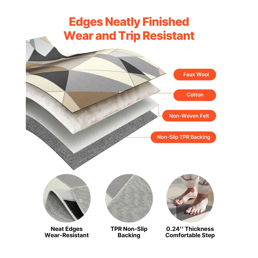 VEVOR Area Rug, 1524x2134 mm, Short Pile, Washable Non-Slip Living Room Rug in Modern Style, Indoor Mat for Bedroom, Living Room, Children's Room, Entrance Area, Anthracite Grey