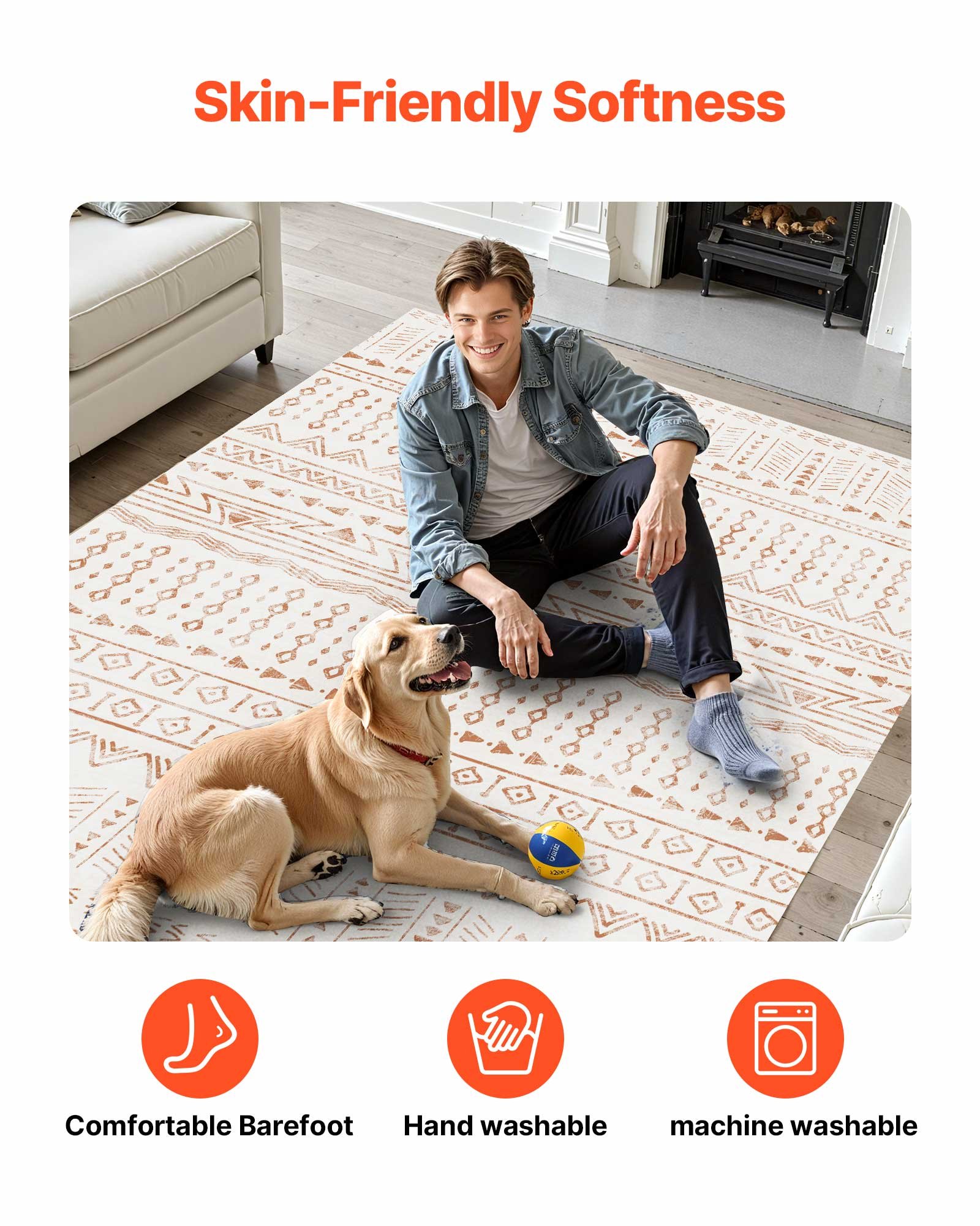 VEVOR Area Rug, 1524x2438 mm, Washable Rug, Non-Slip Living Room Rug in Modern Style, Indoor Mat for Bedroom, Office, Living Room, Children's Room, Entrance Area, Beige