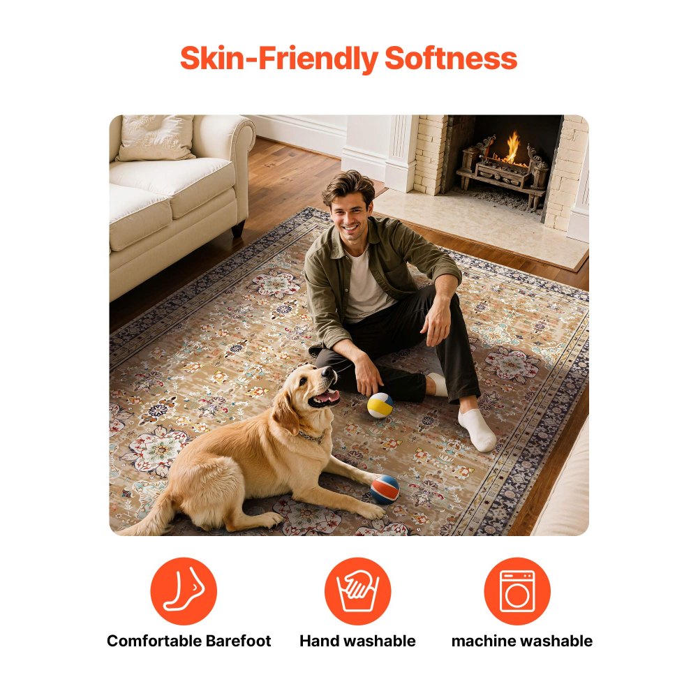 VEVOR Tappeto per Salotto 1829 x 2743 mm Lavabile, Tappeto da Interno per Soggiorno, Antiscivolo e Antistrappo, per Animali Domestici e Bambini, per Camera da Letto, Soggiorno, Marrone e Verde