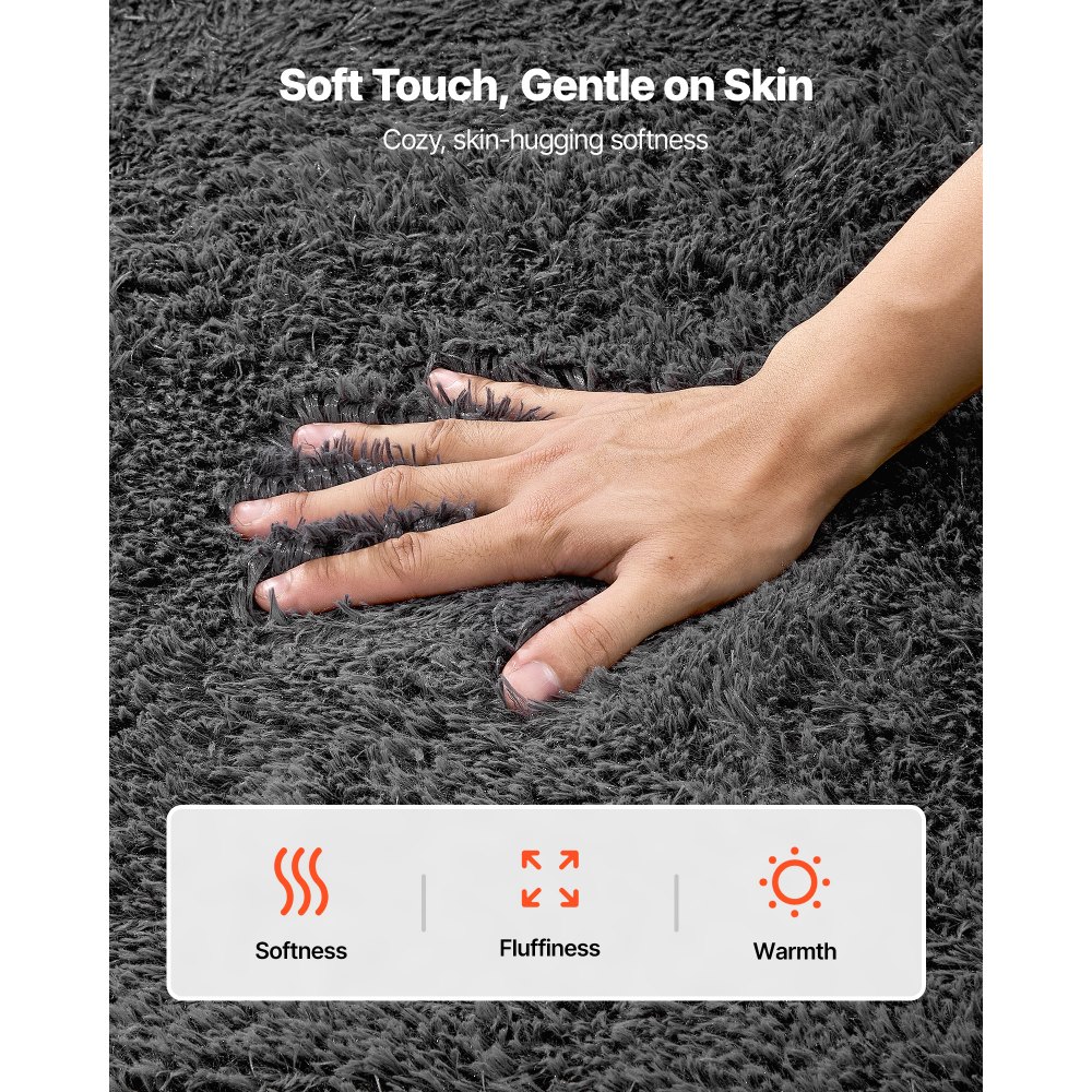 VEVOR Indoor Plush Area Rugs, 1.52 x 2.44 m Soft Plush Carpet, Furry Shag Area Rugs for Living Room, Bedroom, Sunroom, Modern Home Decor Aesthetic, Non-Shedding, Non-Woven, Slip-Resistant, Dark Gray