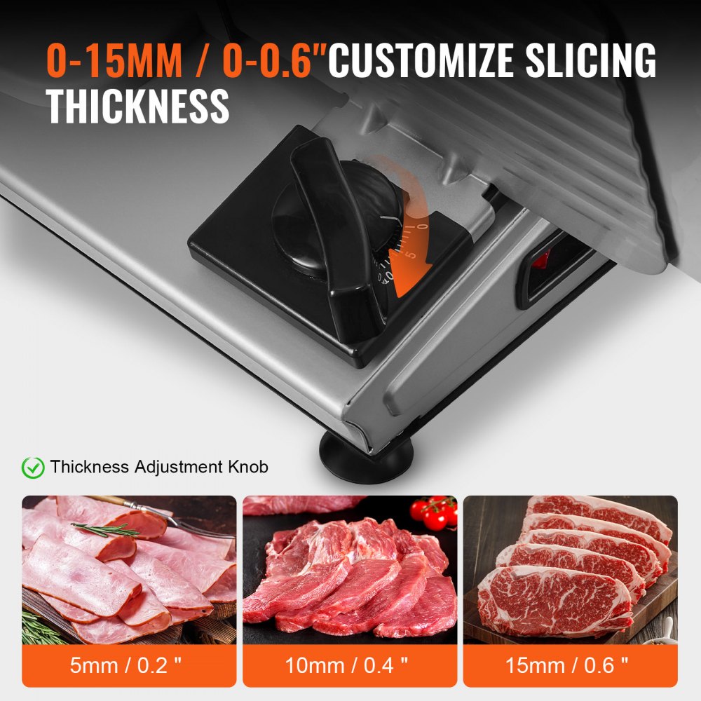 VEVOR Affettatrice Carne, Affettatrice Elettrica da 180 W con Lama in Acciaio Inossidabile SUS420 da 19,05 cm e Protezione Lama, Spessore Regolabile da 0 a 1,524 cm per Uso Domestico, Facile da Puli