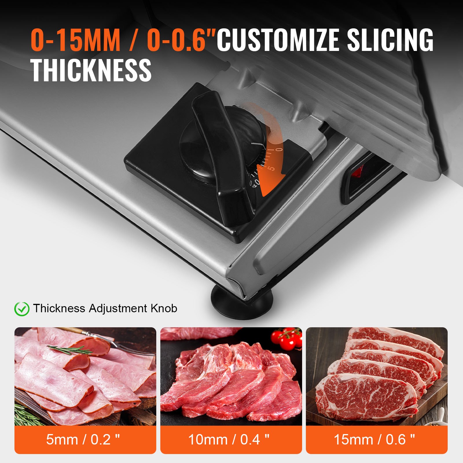 VEVOR Affettatrice Carne, Affettatrice Elettrica da 180 W con Lama in Acciaio Inossidabile SUS420 da 19,05 cm e Protezione Lama, Spessore Regolabile da 0 a 1,524 cm per Uso Domestico, Facile da Puli