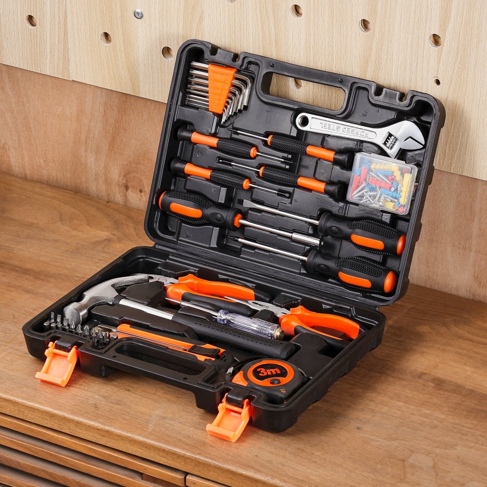 VEVOR Kit di Attrezzi 132 Pezzi, Set di Attrezzi Manuali per Casa con Custodia per Attrezzi Portatile, Kit di Attrezzi per Riparazione della Casa, per Manutenzione Domestica, Riparazione Automobili