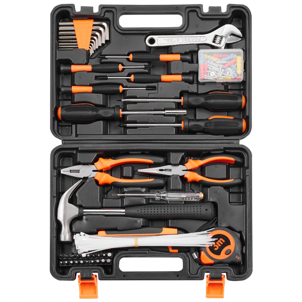 VEVOR Kit di Attrezzi 132 Pezzi, Set di Attrezzi Manuali per Casa con Custodia per Attrezzi Portatile, Kit di Attrezzi per Riparazione della Casa, per Manutenzione Domestica, Riparazione Automobili