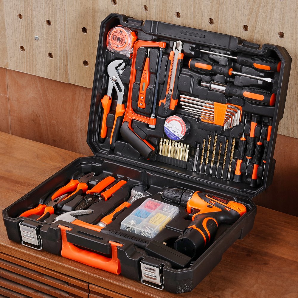VEVOR Kit di Attrezzi 146 Pezzi, Set di Attrezzi Manuali Generali per Casa, con Cacciavite a Batteria, Custodia per Attrezzi, per Manutenzione Domestica, Progetti Fai da Te, Riparazione Automobili