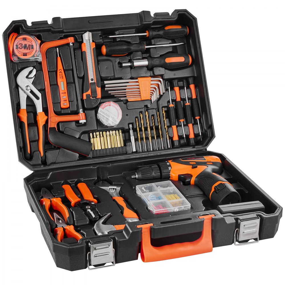 VEVOR Kit di Attrezzi 146 Pezzi, Set di Attrezzi Manuali Generali per Casa, con Cacciavite a Batteria, Custodia per Attrezzi, per Manutenzione Domestica, Progetti Fai da Te, Riparazione Automobili