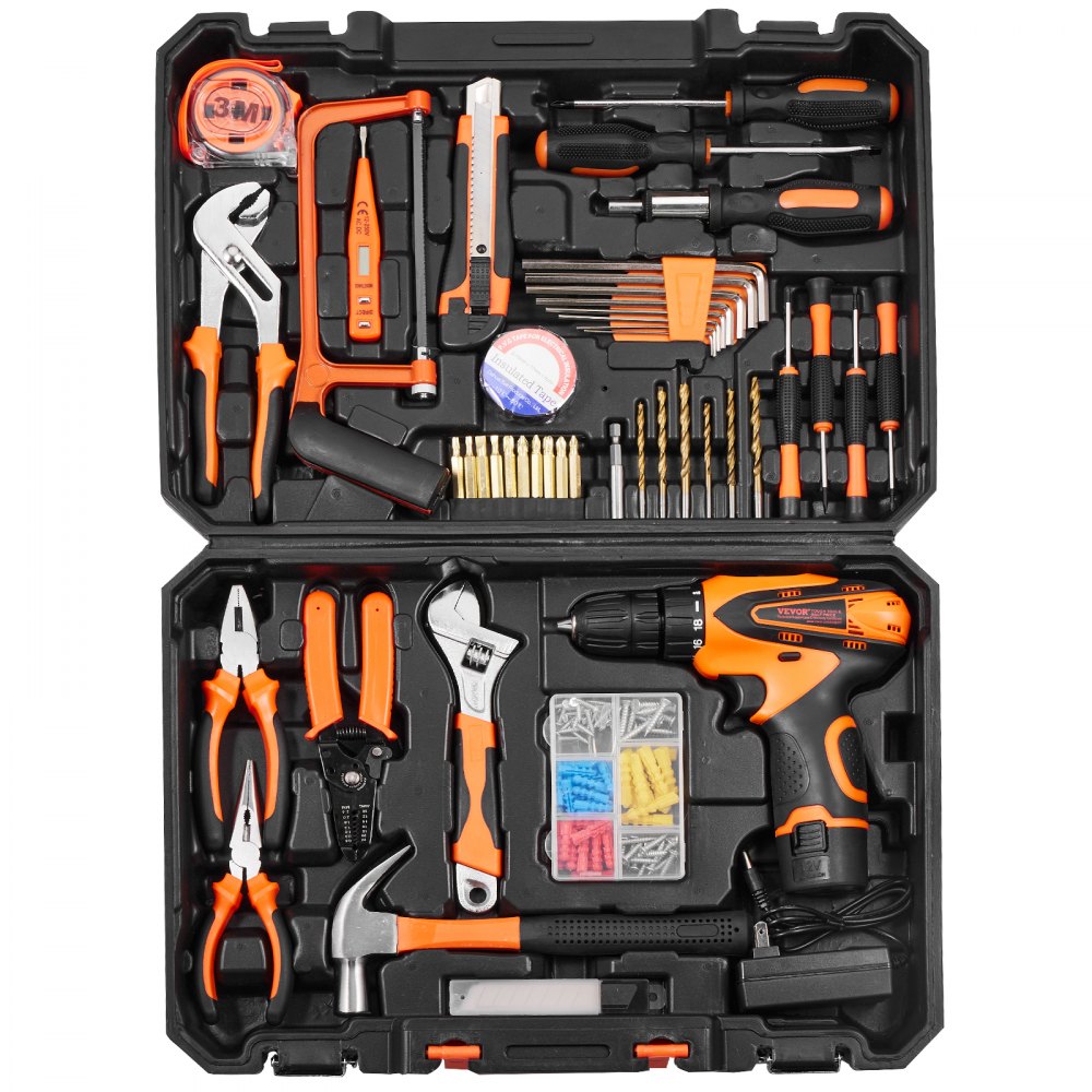 VEVOR Kit di Attrezzi 146 Pezzi, Set di Attrezzi Manuali Generali per Casa, con Cacciavite a Batteria, Custodia per Attrezzi, per Manutenzione Domestica, Progetti Fai da Te, Riparazione Automobili