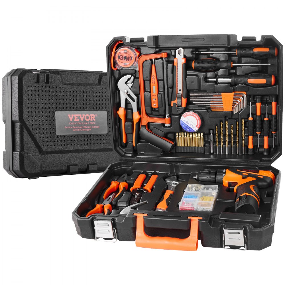 VEVOR Kit di Attrezzi 146 Pezzi, Set di Attrezzi Manuali Generali per Casa, con Cacciavite a Batteria, Custodia per Attrezzi, per Manutenzione Domestica, Progetti Fai da Te, Riparazione Automobili