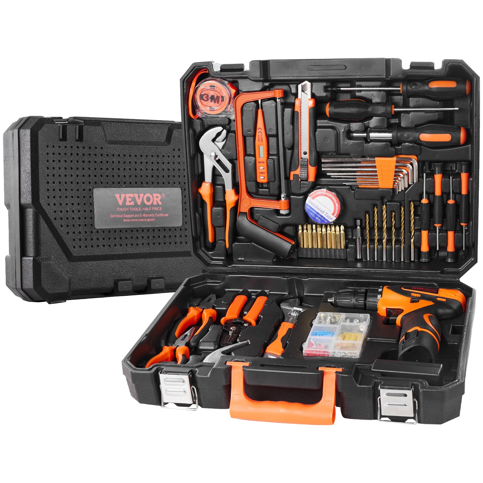 VEVOR Kit di Attrezzi 146 Pezzi, Set di Attrezzi Manuali Generali per Casa, con Cacciavite a Batteria, Custodia per Attrezzi, per Manutenzione Domestica, Progetti Fai da Te, Riparazione Automobili