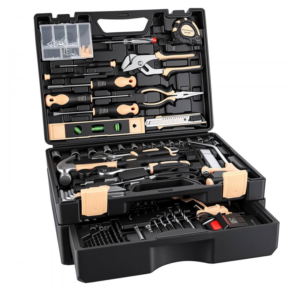 VEVOR Kit di Attrezzi da 318 Pezzi con Trapano a Batteria Punte e Martello, per Manutenzione Domestica Riparazioni Casaliinghe e Progetti fai-da-te, con Custodia Portatile, in Acciaio di Alta Qualità