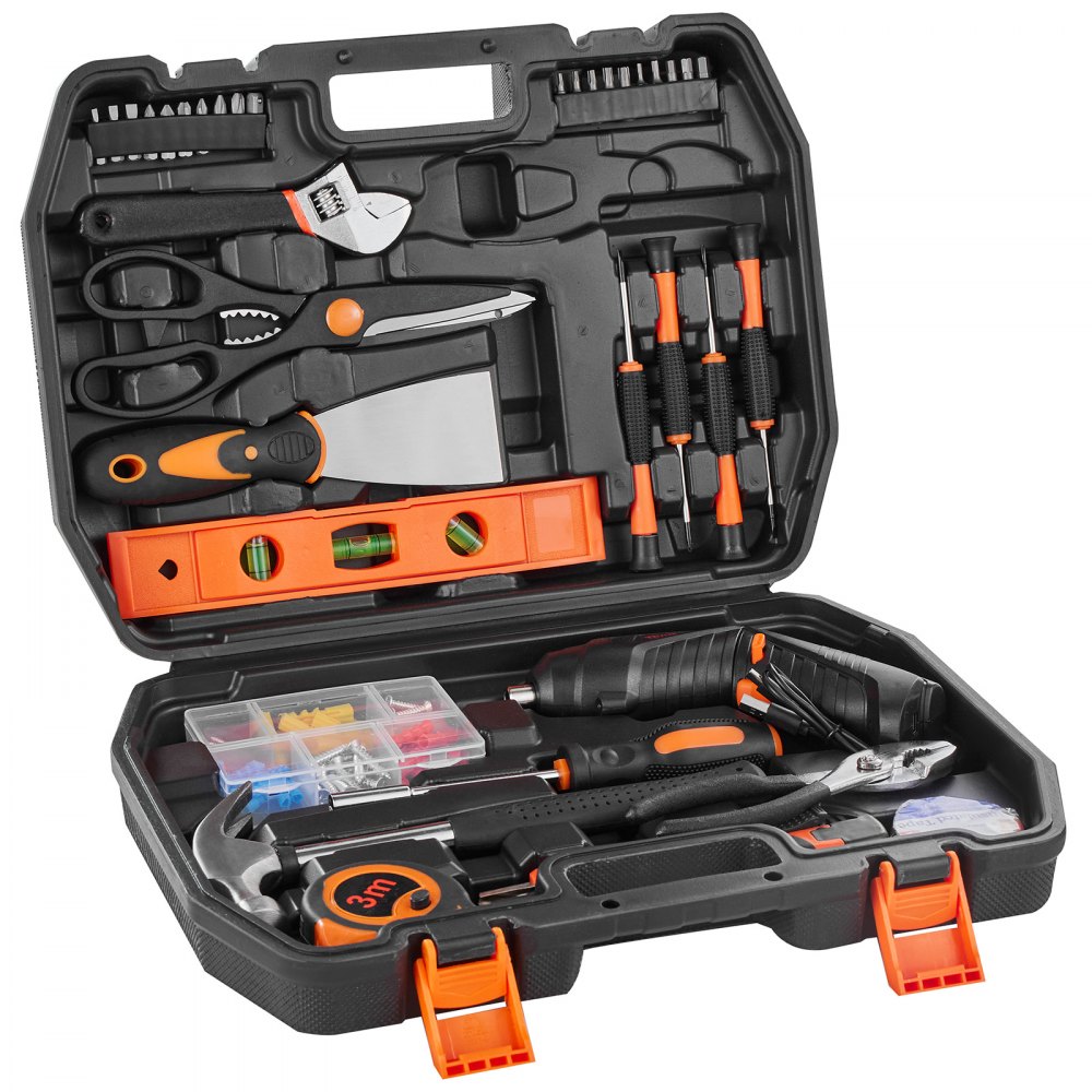 VEVOR Kit di Attrezzi 96 Pezzi, Set di Attrezzi Manuali Generali per Casa, con Cacciavite a Batteria, Custodia per Attrezzi, per Manutenzione Domestica, Progetti Fai da Te, Riparazione Automobili