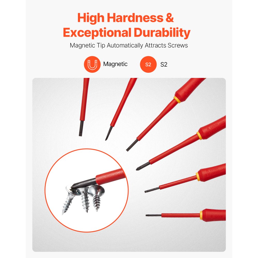 VEVOR Insulated Screwdriver Set, 6-Piece. Professional Electric Screwdriver Set, Insulated Electrician's Tool Set, with Magnetic Phillips Tips & 360° Rotating Screwdriver & Bag