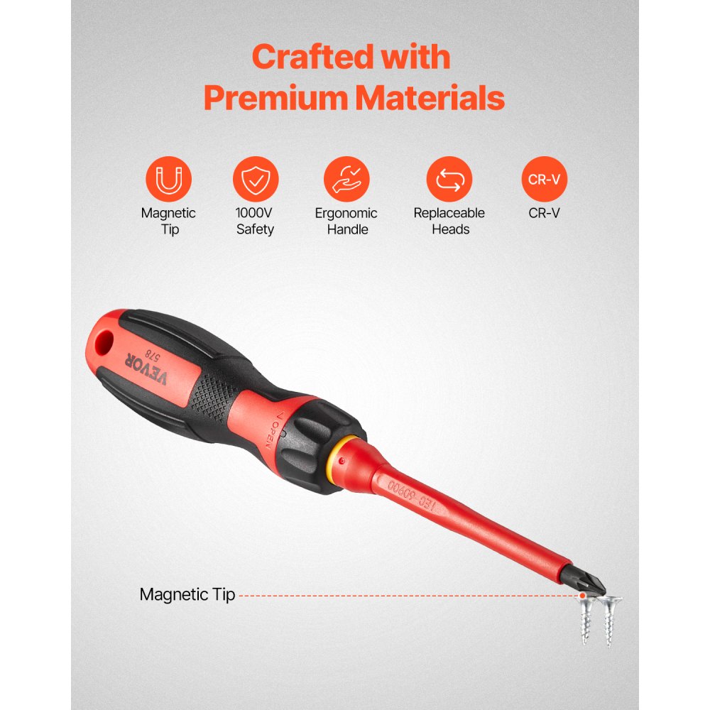 VEVOR insulated screwdriver set, 13-piece, electric screwdriver set, insulated electrician's tool set, with magnetic Phillips, slotted and Pozidriv Torx tips, screwdrivers