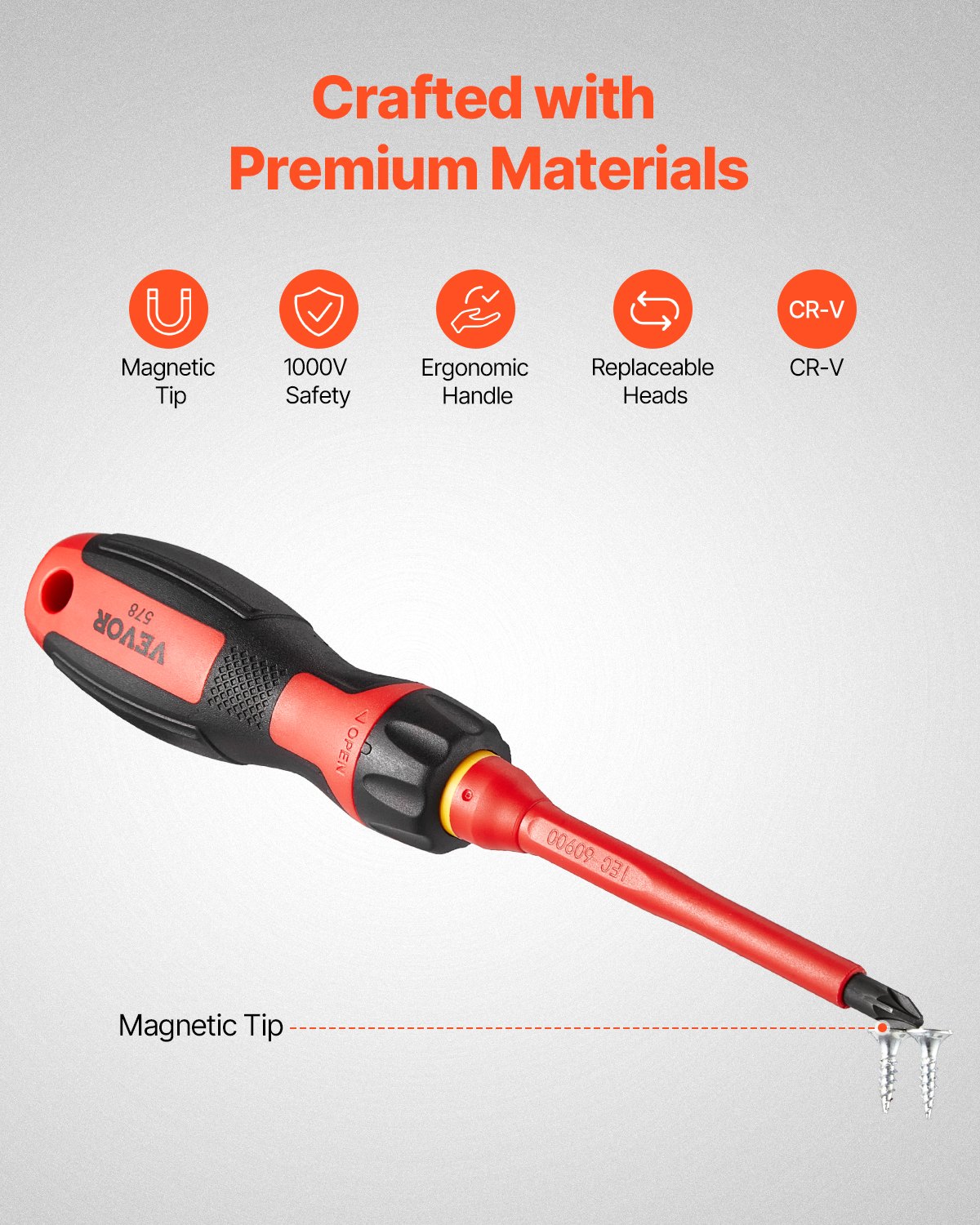 VEVOR insulated screwdriver set, 13-piece, electric screwdriver set, insulated electrician's tool set, with magnetic Phillips, slotted and Pozidriv Torx tips, screwdrivers